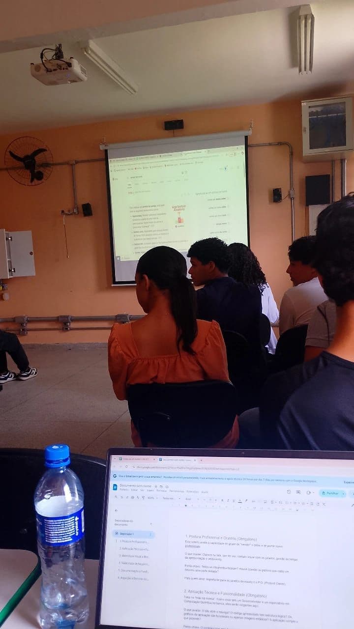 Students presenting a tech project during the judging session